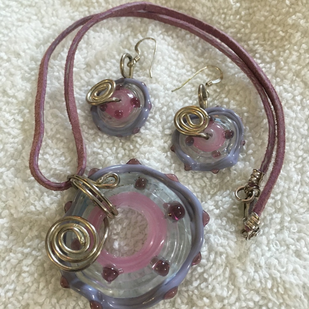 Hand Crafted Leather choker necklace and matching earrings